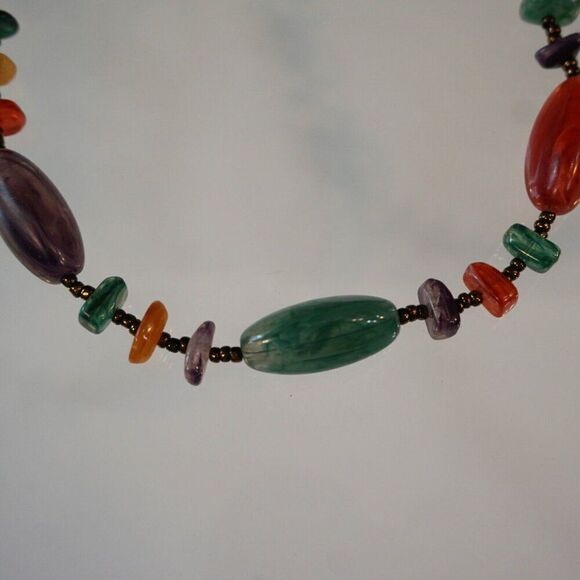 Choker Necklace Polished Multi Colored Gemstone Beads 15 Inch Long - Picture 5 of 7